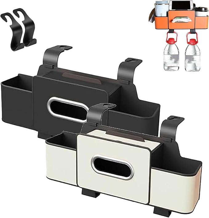 Silksild Car Organizers and Storage Back Seat, Multifunctional Car Organizer Box with Tissue & Cup Holders for Suv Sedan, Backseat Headrest Storage Box, Hanging Cars Caddy for Behind Seat (2Pcs-F)