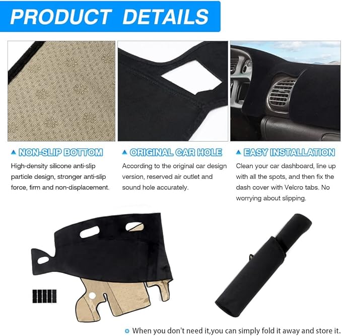 CARTIST Dashboard Cover Fits for 2002-2005 Dodge Ram 1500 and 2003-2005 Dodge Ram 2500 3500 Accessories Dash Cover Mat Non-Slip Pad Carpet Sunshade