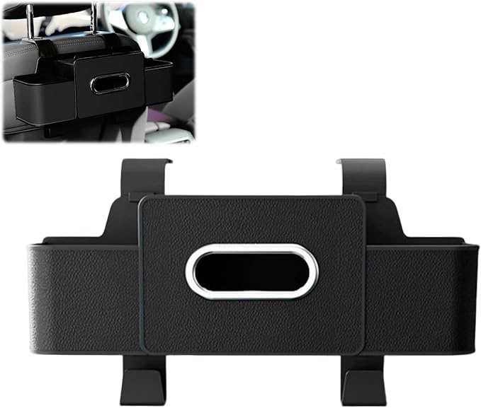 ROVIA Multifunctional 3‑in‑1 Car Seat Back Storage Box Organizer with Cup Holders, Tissue Box Slot & Headrest Hooks – Backseat Car Organizer for Phones, Snacks, Drinks, Bags, Travel Storage (Black)