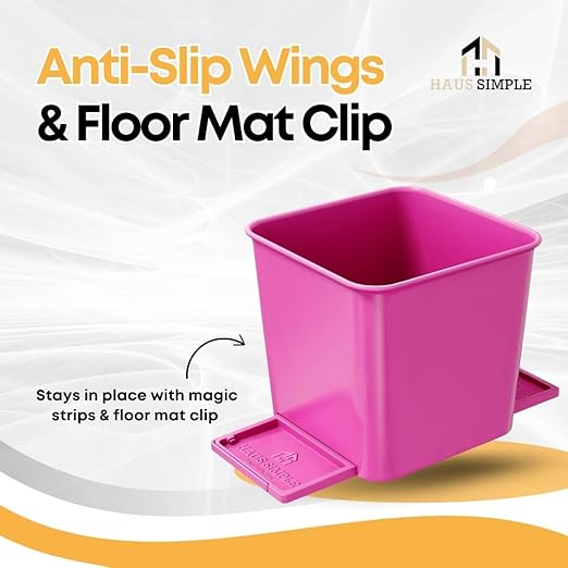 HAUSSIMPLE Car Trash Can 2L with Stability Wings & Velcro for Extra Stability – Magic Strip & Clip for Fabric & Rubber Mats – Durable Plastic, Easy Pull Trash Bags Included – Pink