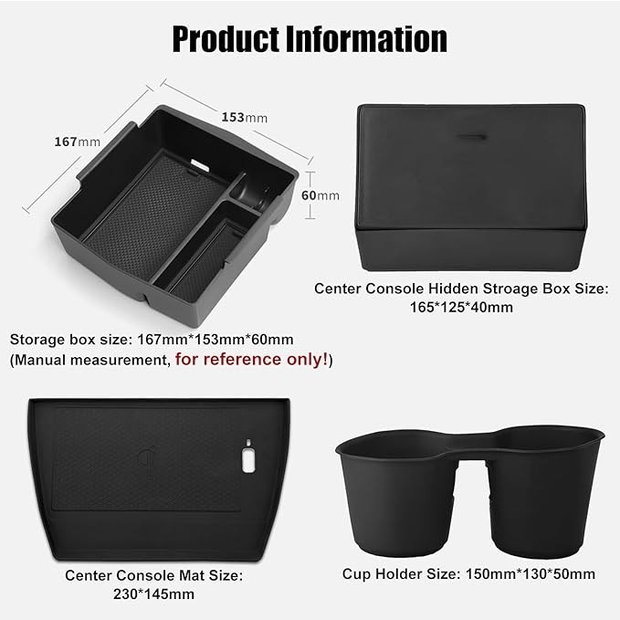 Upgraded Center Console Organizer for Subaru Forester Accessories 2025 2026, Armrest Storage Box + Silicone Cup Holder + Hidden Box + Wireless Charging Protective Pad With Non-Slip Mat 4Pcs Set, Black