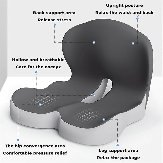 Memory Foam L-Shaped Integrated Seat Cushions for Car Truck Driver Ergonomic L Shape Lumbar Cushion Sciatica Back Pain Relief Office Chair Butt and Back Support Pillow Long Driving Booster Seat (H1)