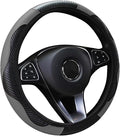 Car Steering Wheel Cover, 15 inch Carbon Fiber Microfiber PU Leather Elastic Steering Wheel Protector for Men Women, Universal Durable Car Decorative Fit for Most Cars, Trucks, SVU(Grey)