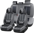 Coverado Seat Covers Full Set, 5 Seats Seat Covers for Cars, Waterproof Nappa Leather Car Seat Covers with Head Pillow, Seat Protectors Car Seat Cushion Universal Fit for Most Cars (Gray&Black)