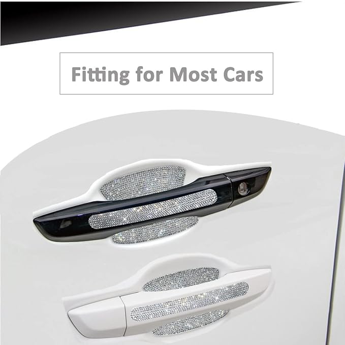 10PCS Bling Car Door Handle Reflective Trim Decals Stickers,Universal Rhinestone Door Side Rear View Mirror Scratch Resistant Protector Cover Car Accessories Black