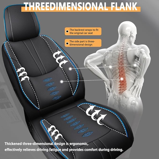 Premium Universal Car Seat Cover, Comfortable Leather Seat Cover for 96% of Models, Waterproof Car Seats Protectors Cushions for 5 Seats(Black+Blue)
