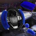 Pinbola 4pcs/Set Fluffy Steering Wheel Cover Faux Wool Rhinestone Bling Non-Slip LuxuriouSoft Handbrake Cover & Gear Shift Cover Winter Warm Universal Fit for 15 Inch (Blue)