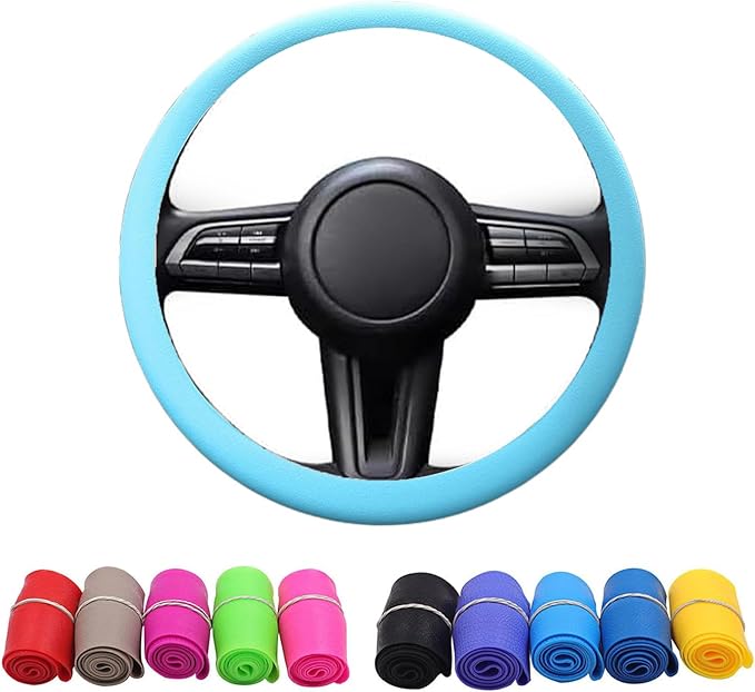 Cool Non-Slip Silicone Steering Wheel Protector, Steering Wheel Protective Cover, Non-Slip Car Steering Wheel Cover, Soft Silicone Car Steering Wheel Cover (Sky Blue)