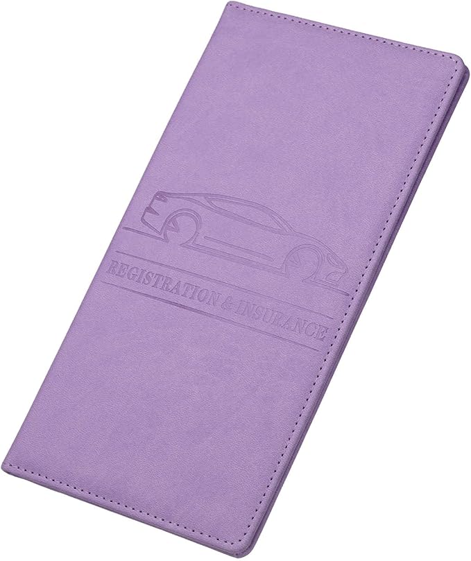 HARFINGTON Car Registration and Insurance Holder 9.65" x 4.92" PU Leather Vehicle Glove Box Organizer Storage Accessories Men Women Car ID Holder for License ID Cards Bank Cards, Dark Purple