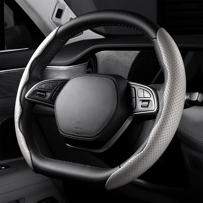 LoyaForba Car Steering Wheel Cover, Universal 15 Inch Leather Segmented Auto Steering Wheel Protector, Anti-Slip and Soft Breathable, Car Interior Accessories for Most Vehicle, SUV, Truck (White)