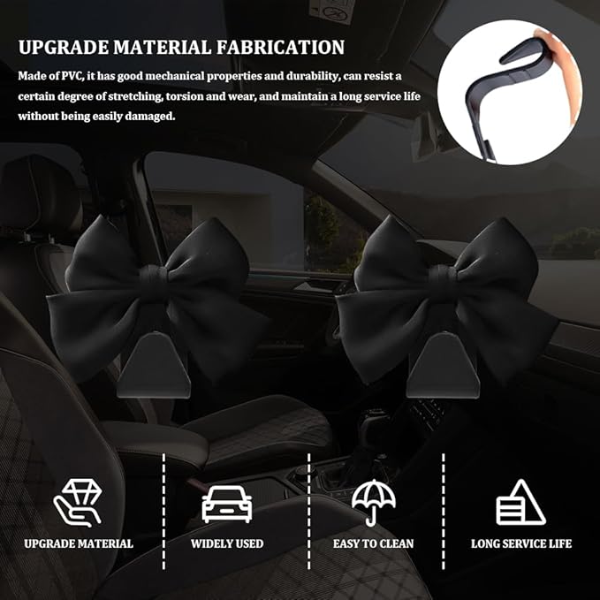 2PCS Car Seat Headrest Hooks, Purse Hook for Car, Bow Shaped Vehicle Backseat Storage Hooks, Universal Car Purse Holder Hook Car Accessories Compatible with Purse Coat (Black)
