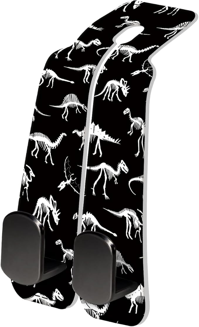 AXRQLSU PU Leather Car Seat Hook, Storage Headrest Hanger, Cute Car Backseat Organizer, Car Hooks For Purses and Bags Black White Dinosaur