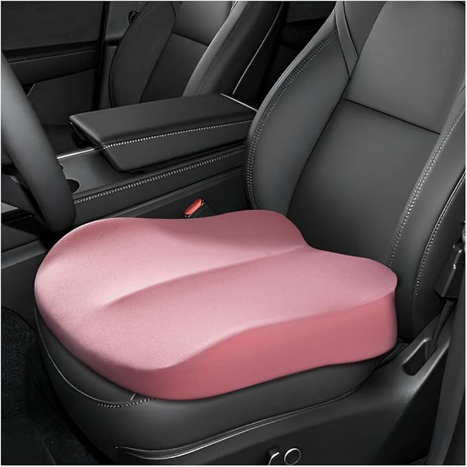 Car Seat Cushion, Comfort Ergonomic Memory Foam Seat Cushion for Tailbone Back Pain Relief, Breathable Car Cushion Suitable for Short People Driver to Get Better View (Pink)