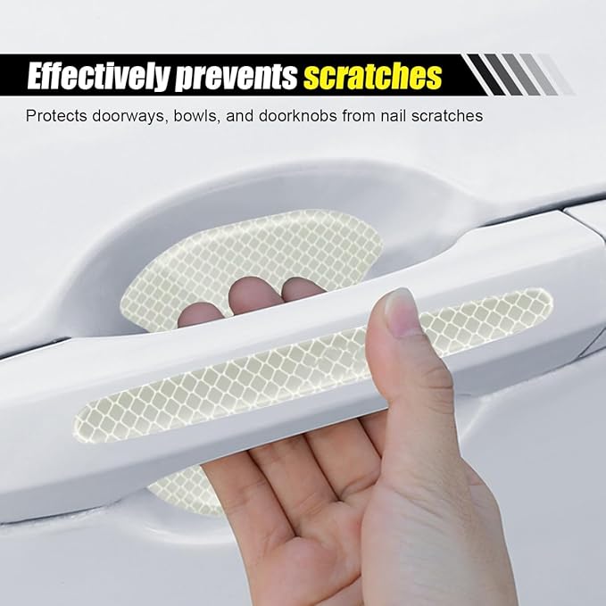 8PCS Car Door Handle Cup Scratch Protector Reflective Sticker - Anti-Scratch Car Door Handle Paint Cover Protective Film Traceless Stickers - Non-Marking Auto Doors Handles Bowl Sticker (White)