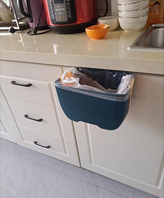 Hanging Folding Mini Trash Can for Kitchen Cabinet Door, Small Collapsible Garbage Bin Under Sink,Wall Mounted Folding Waste Bin- Mini Garbage Container for Cabinet/Bedroom/Bathroom (3L) (Black)