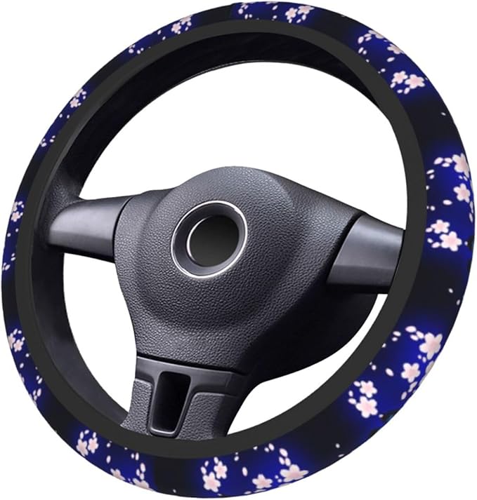 Blue Butterfly Floral Steering Wheel Cover for Women Men Girls Car Accessories Decor Anti-Slip Neoprene Auto Steering Wheel Covers Protector Universal 15 Inch