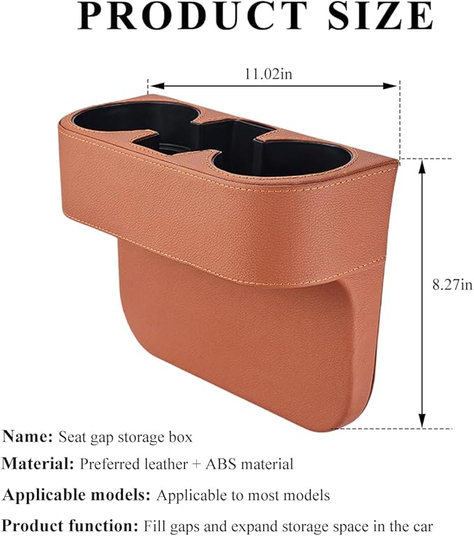 Car Cup Holder Gap Filler Organizer, Multifunctional Auto Front Console Gap Filler with Cup Holder, Leather Extra Cup Holder Storage Box for Car Truck SUV, Car Accessories (Brown)