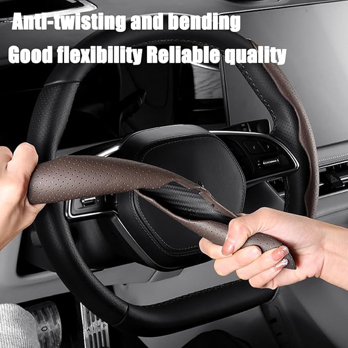 LoyaForba Car Steering Wheel Cover, Universal 15 Inch Leather Segmented Auto Steering Wheel Protector, Anti-Slip and Soft Breathable, Car Interior Accessories for Most Vehicle, SUV, Truck (Coffee)