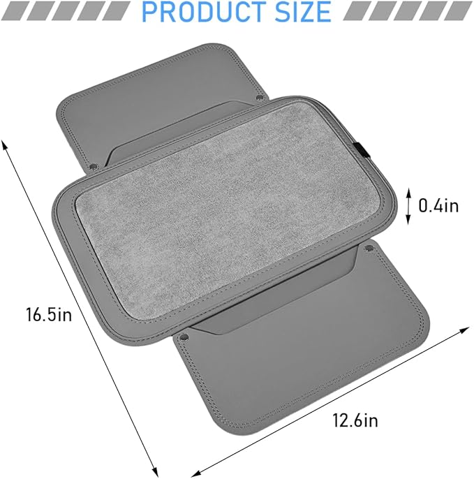 Car Center Console Cover, Leather Furry Fluffy Armrest Seat Box Cushion Pad with 2 Storage Bags, Comfortable Auto Interior Middle Console Protector, Compatible with Most Vehicle (Gray)
