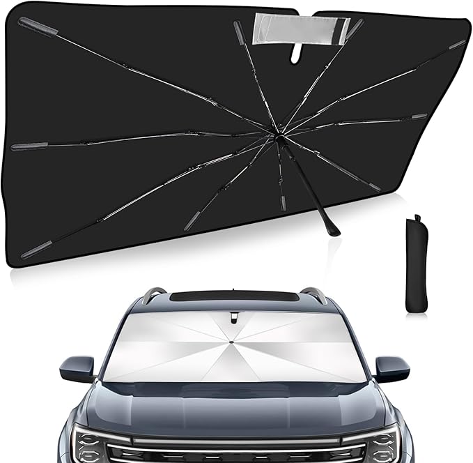 2025 Upgrade Windshield Sun Shade Umbrella Custom Fit VW Atlas 2018-2024 2025 Foldable UV Protection Car Cover, Emergency Rain Shield & Dashboard Protector - Durable Auto Accessory