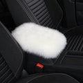 Wool Car Center Console Cover,Universal Fluffy Sheepskin Car Armrest Pad,Car Interior Accessory for Women Men,Armrest Cover Protector for Cars,Vehicles,SUV White