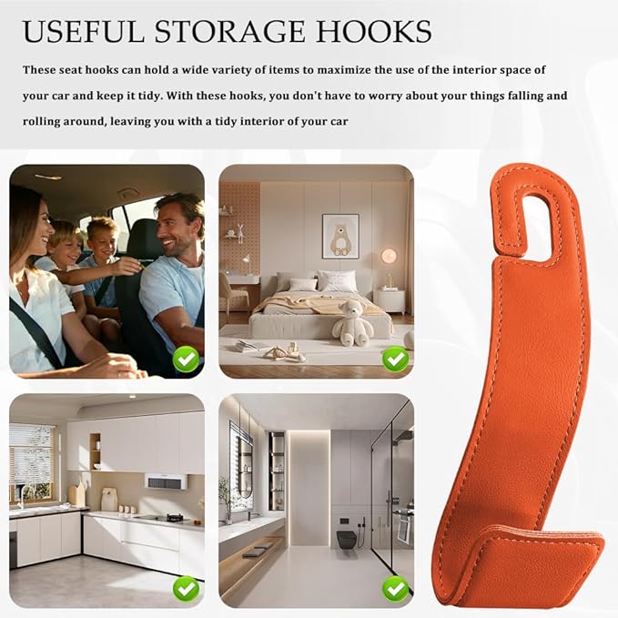 1PCS Purse Holder for Car, Purse Hook for Car, Leather Headrest Hooks for Automotive Back Seat, Auto Accessories Back Seat Organizer Hook for Grocery Bag Handbag Coat (Orange, 1PCS)