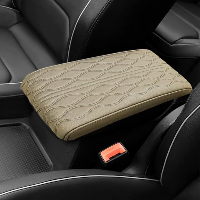Universal Style Memory Cotton Car Armrest Box Pad, 2026 New Leather Car Armrest Box Pad Waterproof Auto Center Console Pad Universal Arm Rest Cushion Pads for SUV/Truck/Vehicle (Beige)