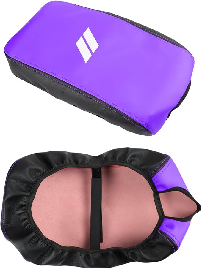 INTGET Center Console Cover for Dodge Charger Accessories 2011-2020 2021 2022 2023 for Chrysler 300 2015-2022 Leather Armrest Cover Console Lid Protector Cushion Pad(Black with Purple, Leather)
