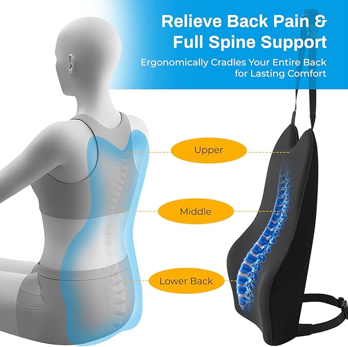 Back Support for Car - 20.9 Inch Extended Car Back Support Relieves Full Back Discomfort on Long Rides, Rebuilds Support for Older Vehicles, Fits Mid-to-Large Sedans, SUVs & Trucks
