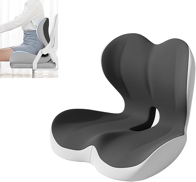 Seat Cushion for Long Sitting Office Worker, Memory Foam Chair Cushion for Car, Truck & Office Seat L-Shaped Ergonomic Design(Black Gray)