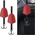 2PCS Car Seat Hooks for Headrest, Leather Car Seat Back Storage Hanger with Double Hooks, Universal Hidden Auto Organization Accessories for Purses, Bags, Umbrellas, Handbags (Red)