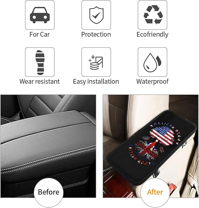 Car Armrest Cover America and Britain British Flag Roots Armrest Seat Handrail Box Cover Auto Center Console Pad Cushion Universal Decoration Protector Accessories