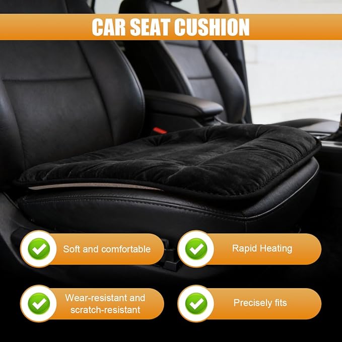 Car Seat Cushion, Breathable Soft Auto Front Seats Protector Pad for Comfortable Driving, Warm Vehicle Interior Driver Seat Non-Slip Decorative Accessory for Most Cars (Black)