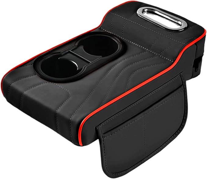 LAFANDE Car Armrest Cushion | Heightening Pad Arm Rest for Car, Center Console Cover with Storage Bags Cup Holder, Tissue Box Slot, Easy to Install and Clean