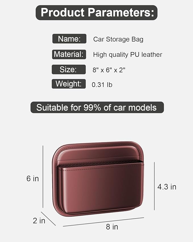 ZQLYCSK Driver's Car Storage Bag, Small Car Side Pocket Organizer for Car Seats, Doors and Consoles, PU Leather (Burgundy)