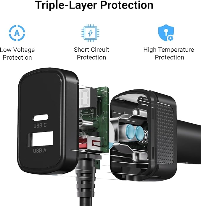 16FT Starlink Mini Car Adapter, 3-in-1 12V DC Power Cable Cigarette Lighter Charger with Voltage Display, USB-C PD 36W + USB-A 18W (Shared 36W), 16AWG/18AWG Starlink Mini Accessories for RV/Truck/Boat