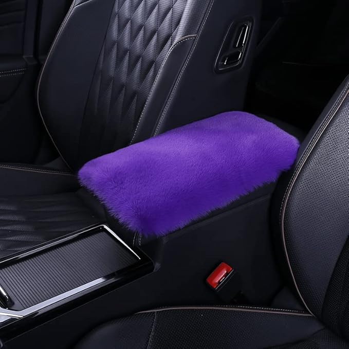 15inches Universal Leather Car Steering Wheel Cover Car Accessories Colorful Fuzzy Steering Wheel Cover Gear Shift Cover Handbrake Cover (Purple)