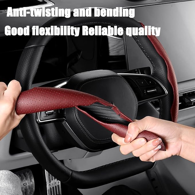 LoyaForba Car Steering Wheel Cover, Universal 15 Inch Leather Segmented Auto Steering Wheel Protector, Anti-Slip and Soft Breathable, Car Interior Accessories for Most Vehicle, SUV, Truck (Wine Red)