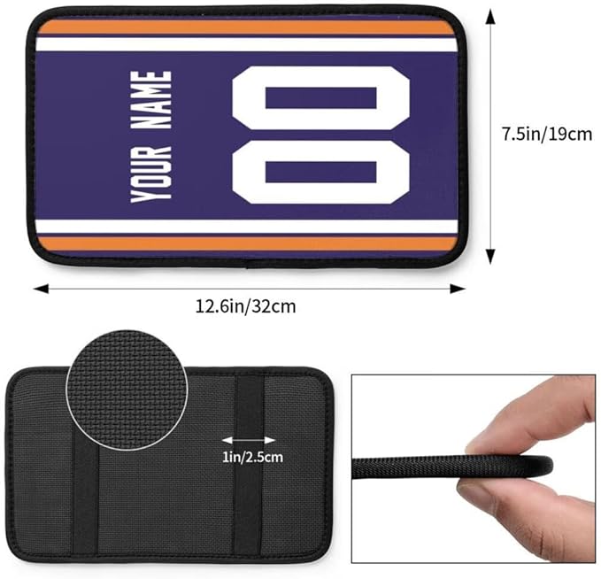 Custom Car Armrest Cover,Add Personalized Name and Number As Gifts for Loyal Football Fans,American Football Auto Center Console Pad Car handrail Box Cushion,Fit for Most Car Seat Box Cover Protector