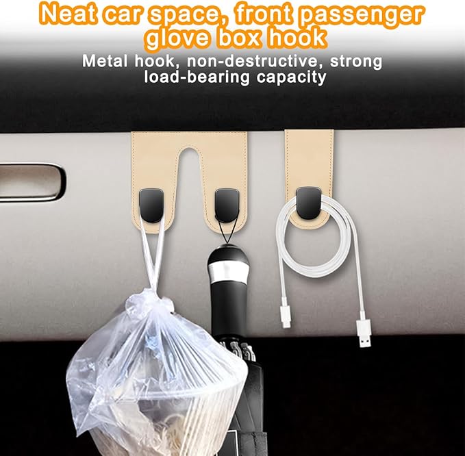 Mandark Car Co-Pilot Glovebox Hooks, Anti-Scratch Auto Co-Pilot Glove Box Hanger, Vehicle Interior Storage Organizer Accessories for Handbags Purses Coats, Universal for RV, SUV, Truck (Beige-2)