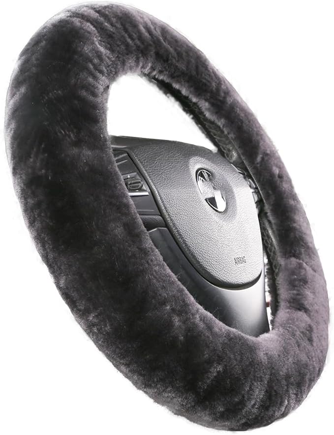 Fuzzy Fluffy Fur Wool Fuzzy Sheepskin car Steering Wheel Cover for Universal Steering Wheel 14 1/2inch-15 1/2inch Protector Accessories, Anti-Slip,Comforting and Luxurious, Soft Texture