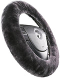 Fuzzy Fluffy Fur Wool Fuzzy Sheepskin car Steering Wheel Cover for Universal Steering Wheel 14 1/2inch-15 1/2inch Protector Accessories, Anti-Slip,Comforting and Luxurious, Soft Texture