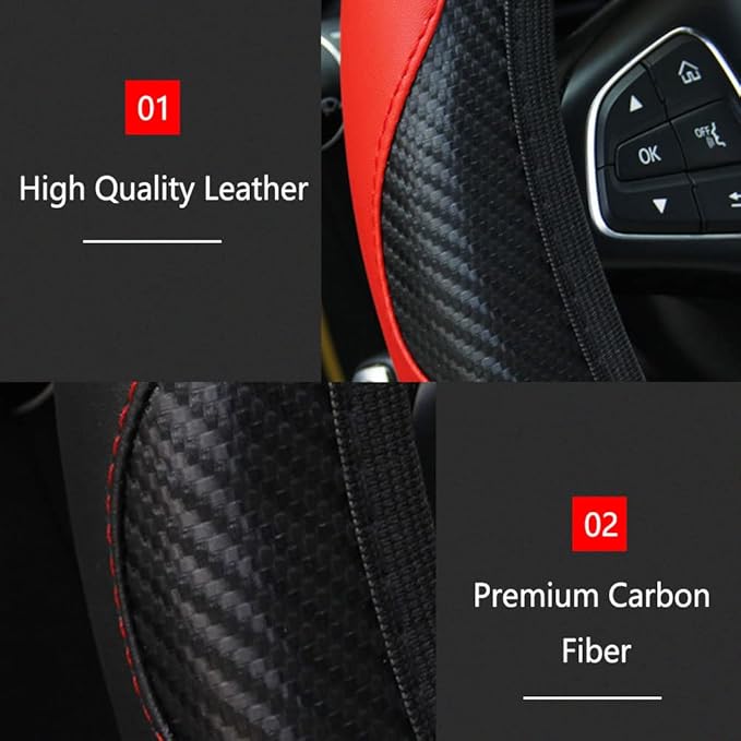 Car Steering Wheel Cover, 15 Inch Microfiber PU Leather Car Steering Wheel Cover, Breathable Anti-Slip Steering Wheels Accessories for Men Women, Car Interior Accessories for Most Cars