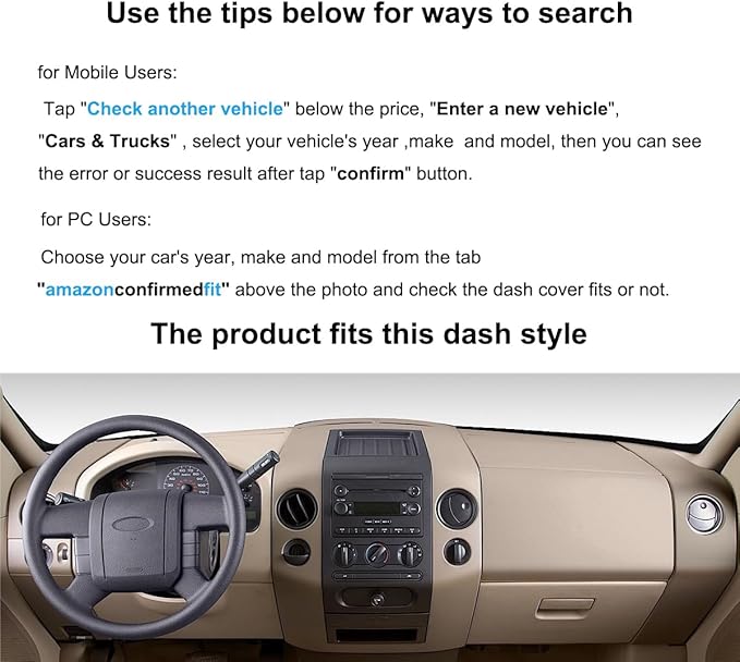 Yiz Dash Cover Mat Custom Fit for Ford F150 Pickup Truck 2004 2005 2006 2007 2008 / Lincoln Mark LT, Dashboard Cover Pad Carpet Protector J58 (Black)
