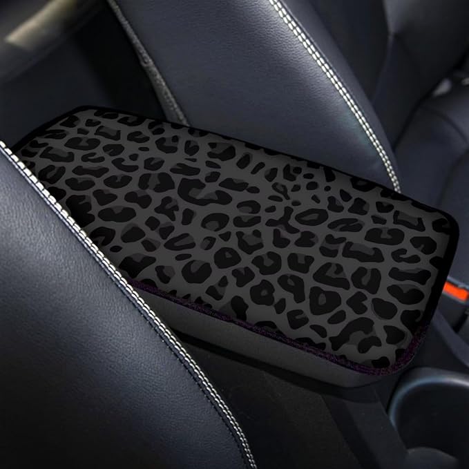 Black Leopard Print Auto Armrest Console Car Accessories Car Center Console Cover Easy to Install Armrest Console Cover Soft Fit for Most Cars, Vehicles, SUVs