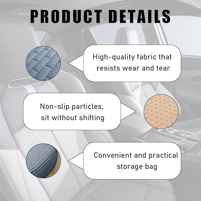 2PCS Car Seat Bottom Cover Pad, Breathable Auto Front Seat Button Cushion Mat with Pocket, Soft Comfortable Vehicle Seat Protector Pad, Universal Truck SUV Car Accessories (Gray)