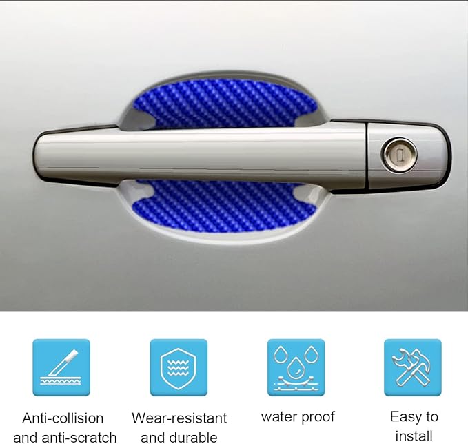 4PCS Car Door Handle Cup Scratch Protectors, Carbon Fiber Car Door Handle Bowl Sticker, Universal Auto Doors Handles Cup Paint Guard Cover Protective Film for Cars (Blue-4PCS)