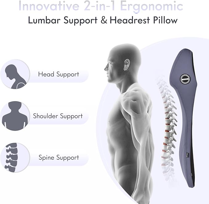 FLORICH Integrated Car Seat Lumbar Support Pillow & Car Neck Pillow Memory Foam Back Cushion for Driving Car Seat Back Support Pillow for Car Seats Driver Back Neck Sciatica Pain Relief Cushion, Blue
