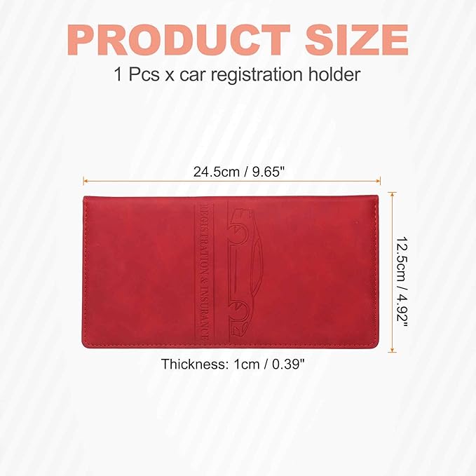 HARFINGTON Car Registration and Insurance Holder 9.65" x 4.92" PU Leather Vehicle Glove Box Organizer Storage Accessories Men Women Car ID Holder for License ID Card Bank Card, Red