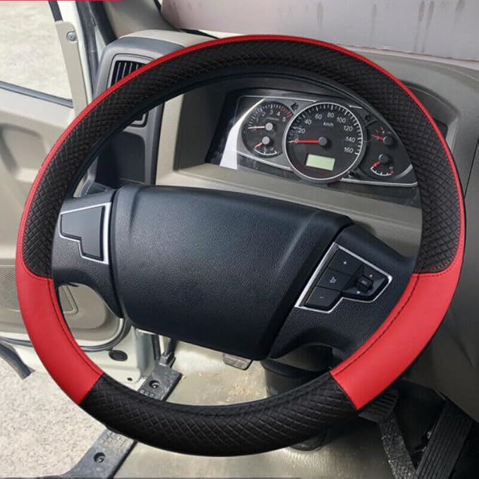 Car Van Semi Truck Trailer Bus Leather Steering Wheel Cover 15" 16" 17" 18" 19" Maximum Grip (Red,40cm/15.7in)